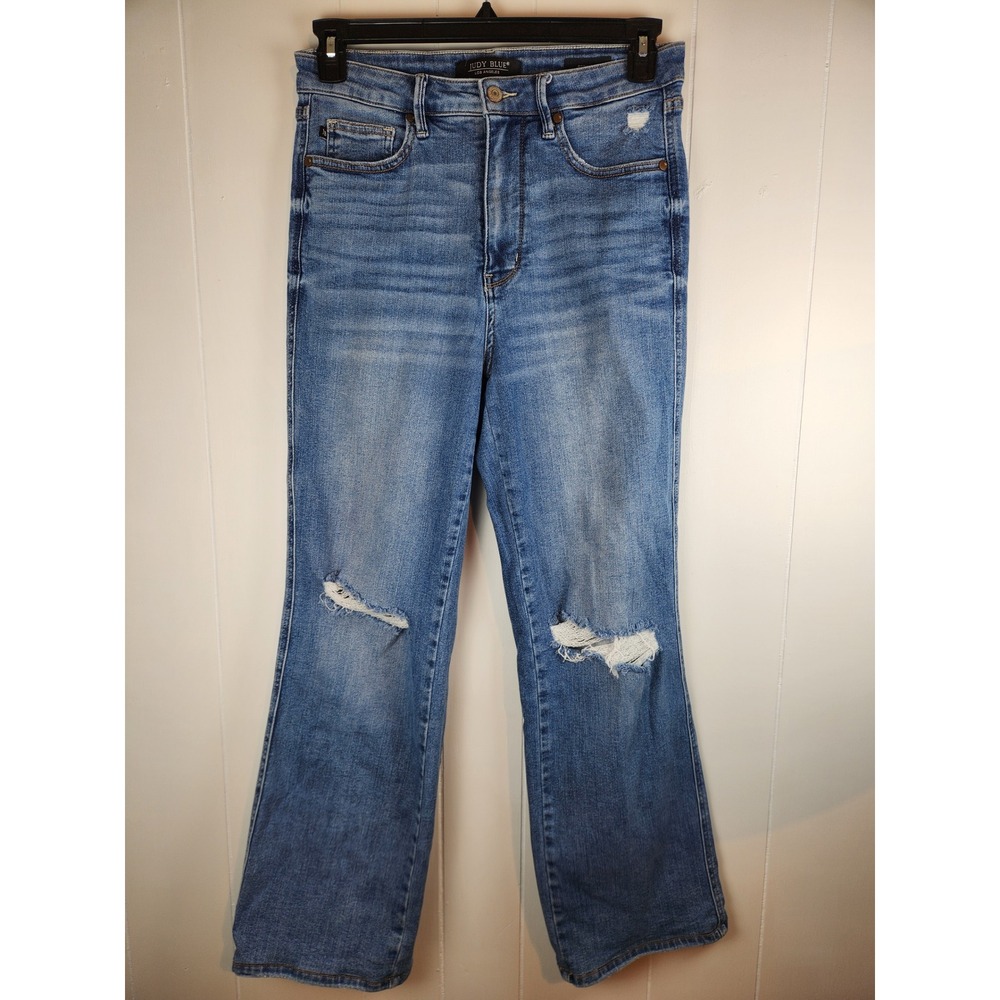 Judy Blue High Waist Distressed Straight Leg Jeans Blue 11/30 JB88785 MD-CO